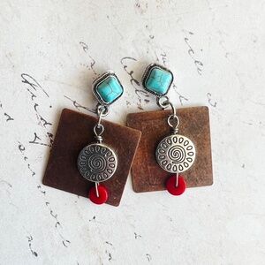 Copper Square Turquoise Post Earrings